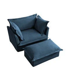 Walker Edison | Cloud Slipcovered Blue Armchair with Ottoman