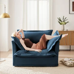 Walker Edison | Cloud Slipcovered Blue Armchair with Ottoman