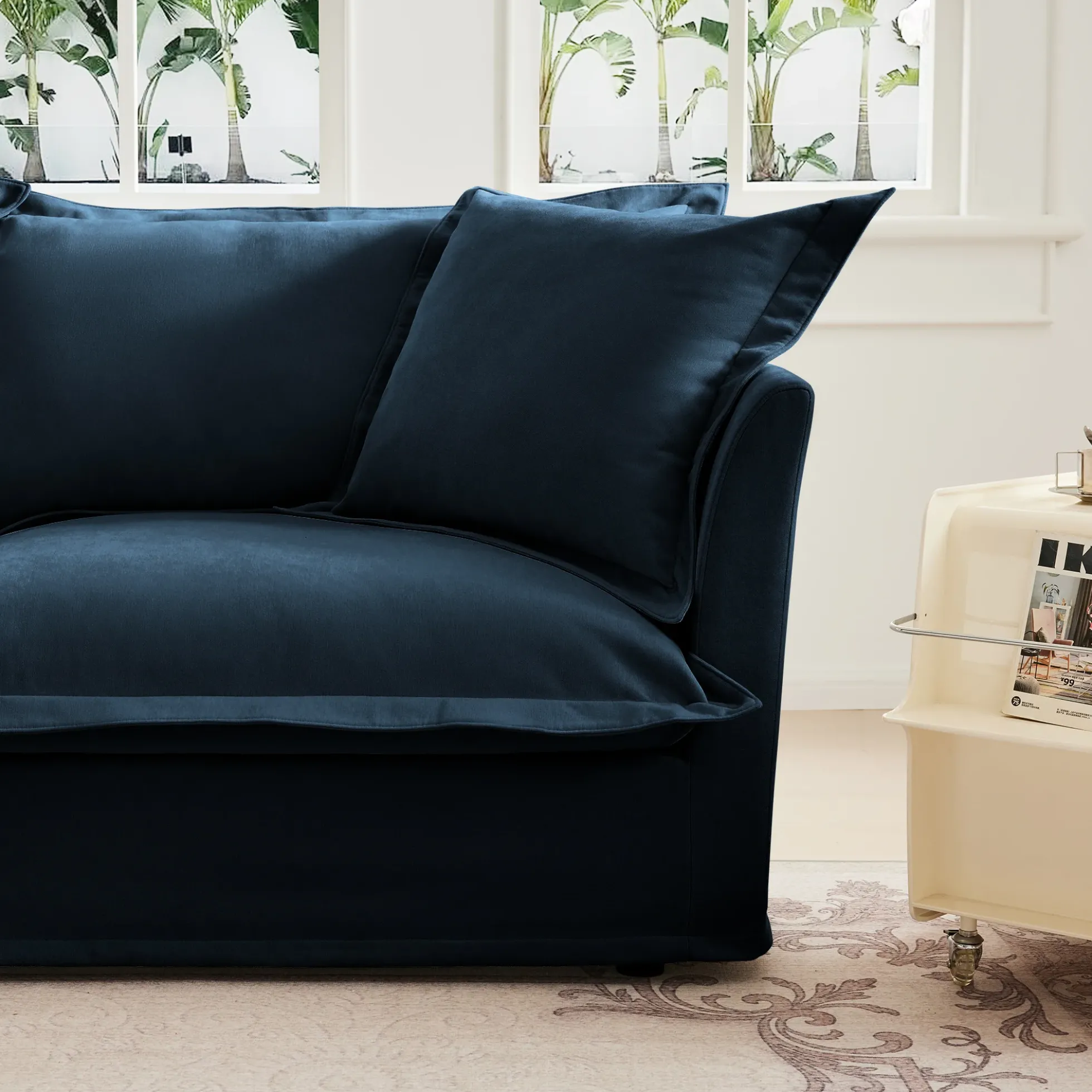 Walker Edison | Cloud Slipcovered Blue Armchair with Ottoman