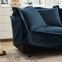 Walker Edison | Cloud Slipcovered Blue Armchair with Ottoman