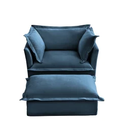 Walker Edison | Cloud Slipcovered Blue Armchair with Ottoman