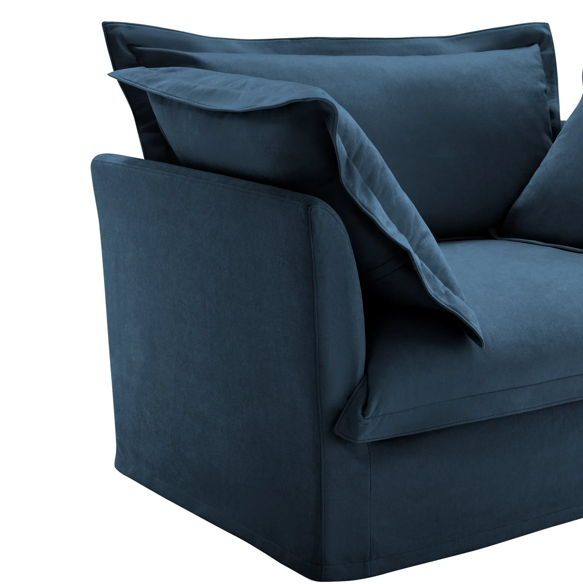 Walker Edison | Cloud Slipcovered Blue Armchair with Ottoman