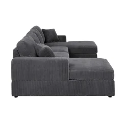 Walker Edison | Coastal Grey Corduroy Double-Chaise Cloud Sectional Sofa