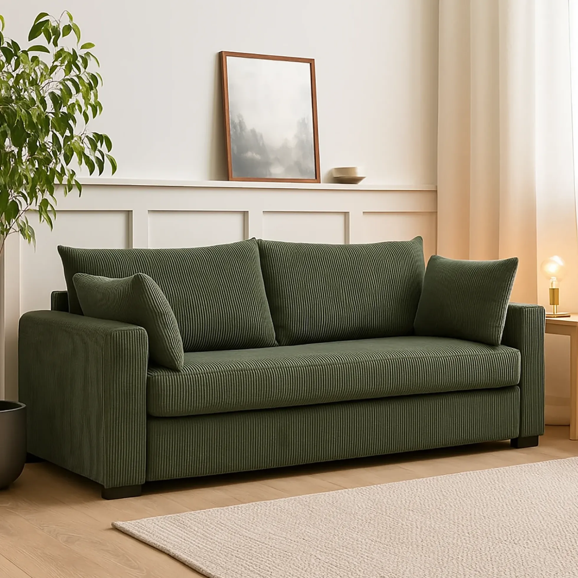 Walker Edison | Coastal Green Corduroy Loveseat Cloud Sofa