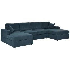 Walker Edison | Coastal Teal Corduroy Double Chaise Cloud Sectional Sofa