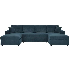 Walker Edison | Coastal Teal Corduroy Double Chaise Cloud Sectional Sofa