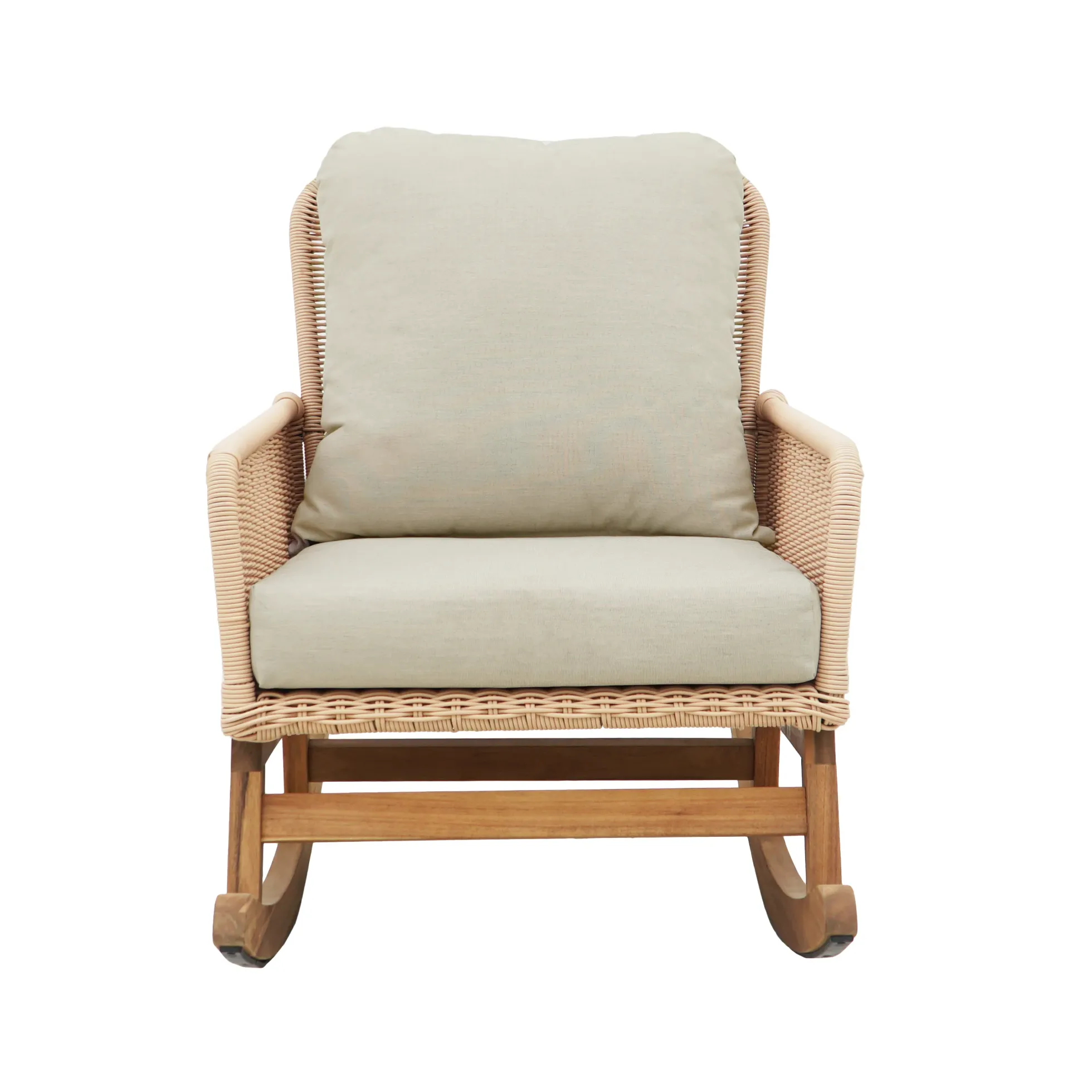 Walker Edison | Contemporary Minimalist Beige Wicker Rocking Chair Set of 2