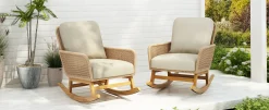 Walker Edison | Contemporary Minimalist Beige Wicker Rocking Chair Set of 2