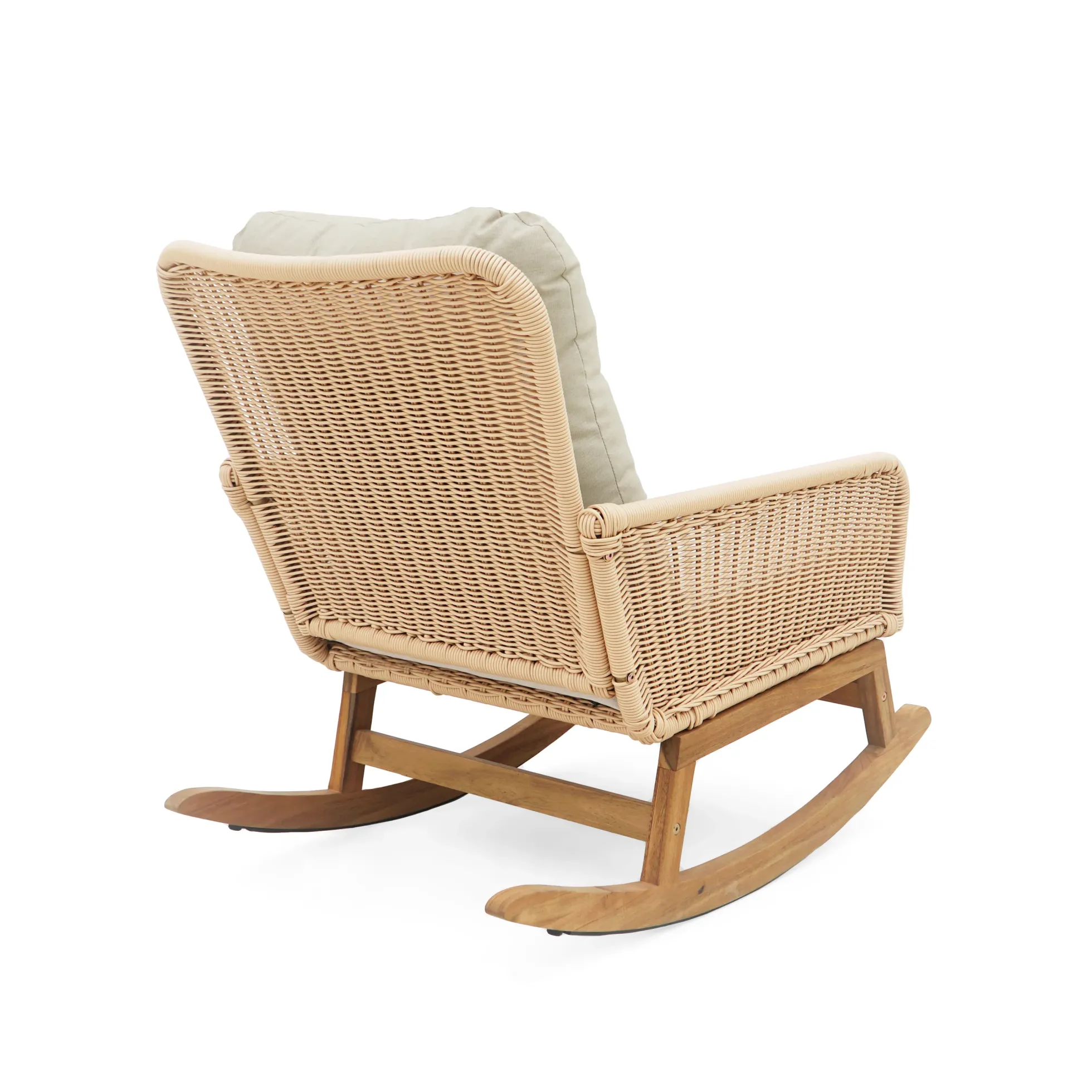 Walker Edison | Contemporary Minimalist Beige Wicker Rocking Chair Set of 2