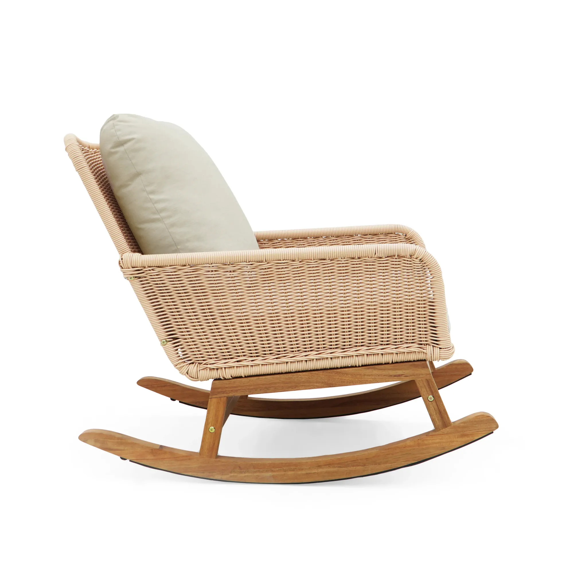 Walker Edison | Contemporary Minimalist Beige Wicker Rocking Chair Set of 2