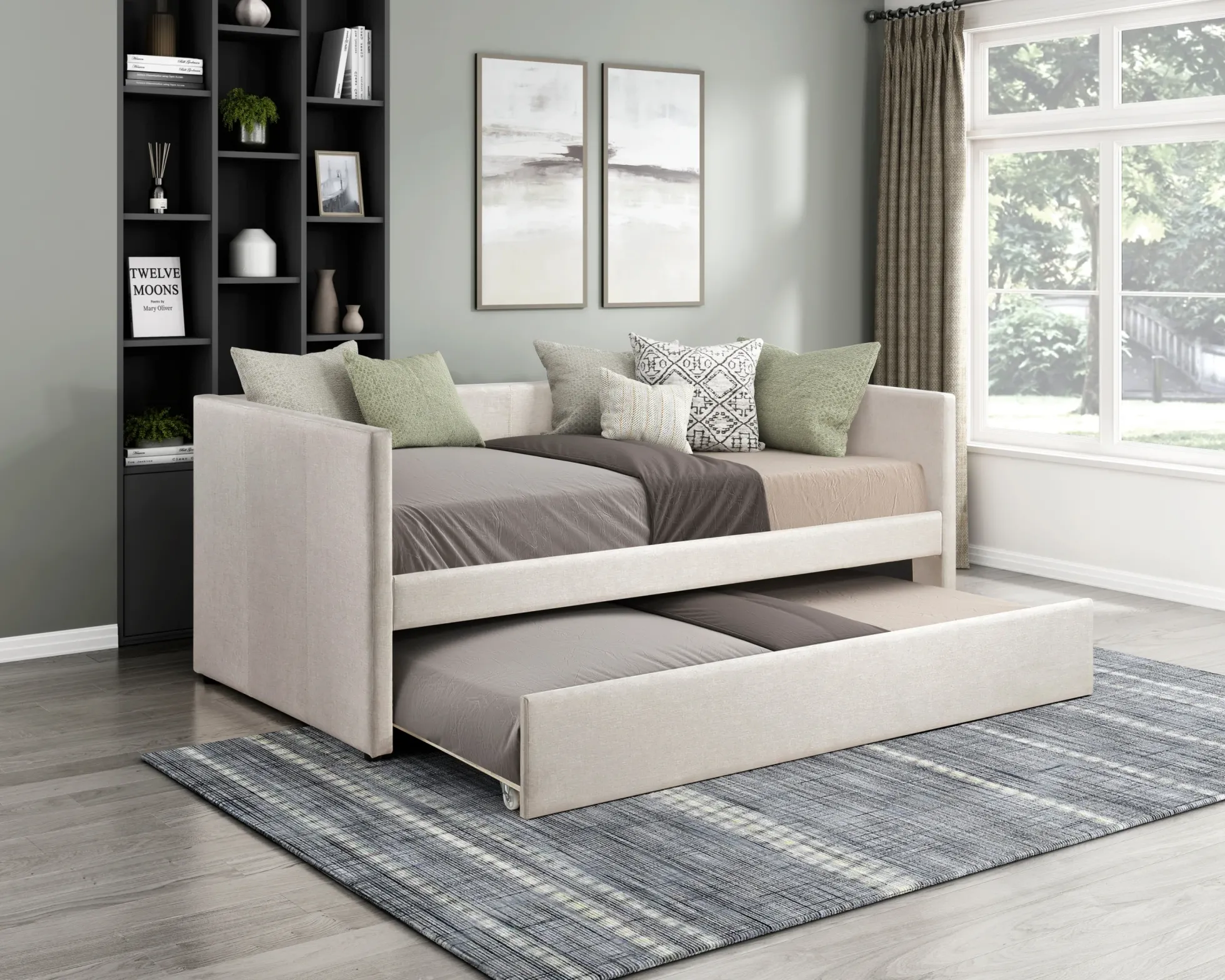 Walker Edison | Contemporary Modern Upholstered Twin Trundle Daybed