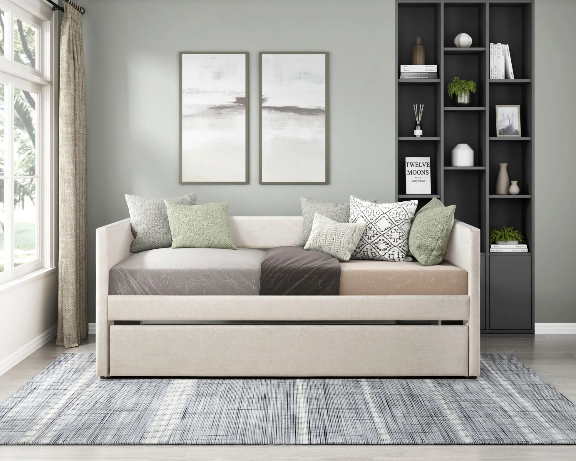 Walker Edison | Contemporary Modern Upholstered Twin Trundle Daybed