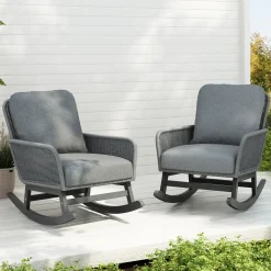 Walker Edison | Contemporary Minimalist Outdoor Rocking Chair Set of 2