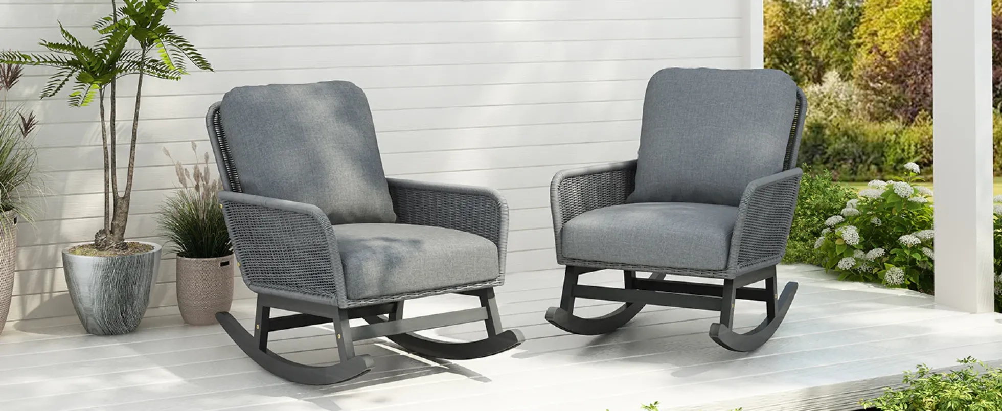 Walker Edison | Contemporary Minimalist Outdoor Rocking Chair Set of 2