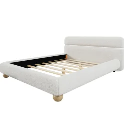 Walker Edison | Contemporary Boucle Queen Bedframe with Solid Round Legs