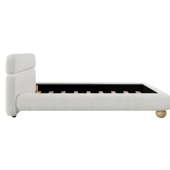Walker Edison | Contemporary Boucle Queen Bedframe with Solid Round Legs