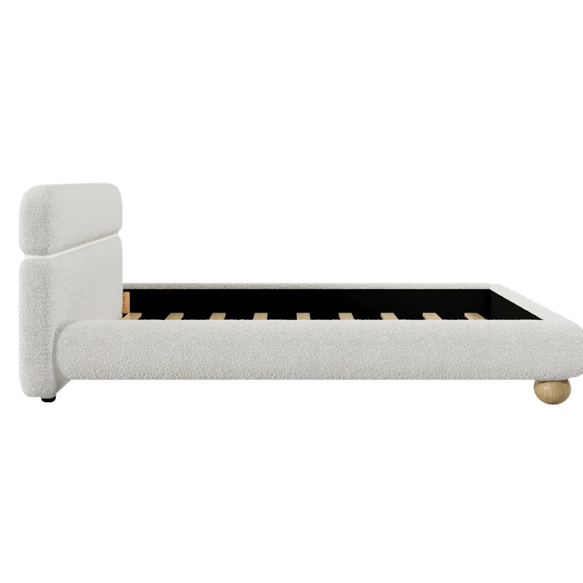 Walker Edison | Contemporary Boucle Queen Bedframe with Solid Round Legs