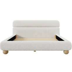 Walker Edison | Contemporary Boucle Queen Bedframe with Solid Round Legs