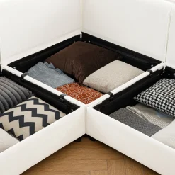 Walker Edison | Contemporary White Chenille L-Shaped Sofa with Storage and Ottoman