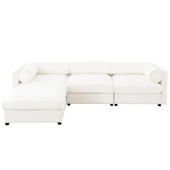 Walker Edison | Contemporary White Chenille L-Shaped Sofa with Storage and Ottoman