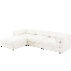 Walker Edison | Contemporary White Chenille L-Shaped Sofa with Storage and Ottoman