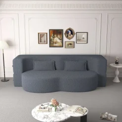 Walker Edison | Convertible Modern Teddy Floor Full Size Sofa Bed with Pillows