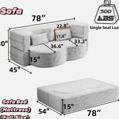 Walker Edison | Convertible Modern Teddy Floor Full Size Sofa Bed with Pillows