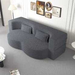Walker Edison | Convertible Modern Teddy Floor Full Size Sofa Bed with Pillows