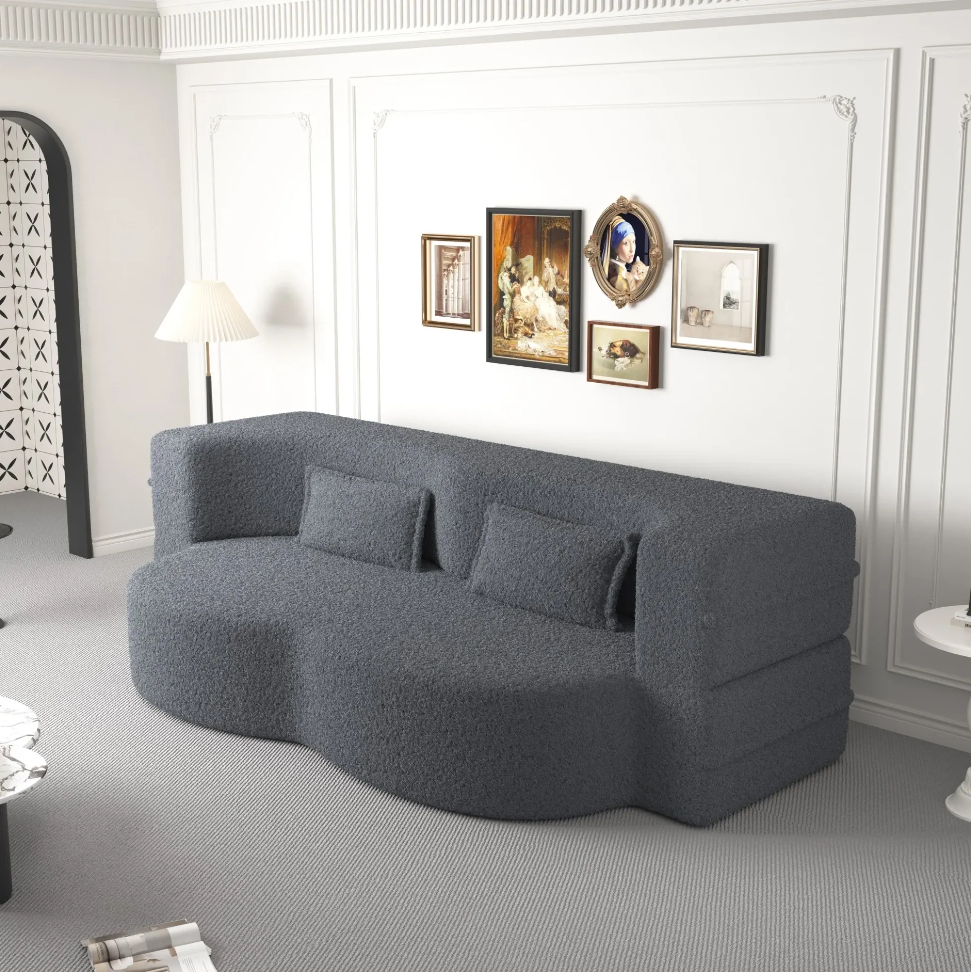 Walker Edison | Convertible Modern Teddy Floor Full Size Sofa Bed with Pillows