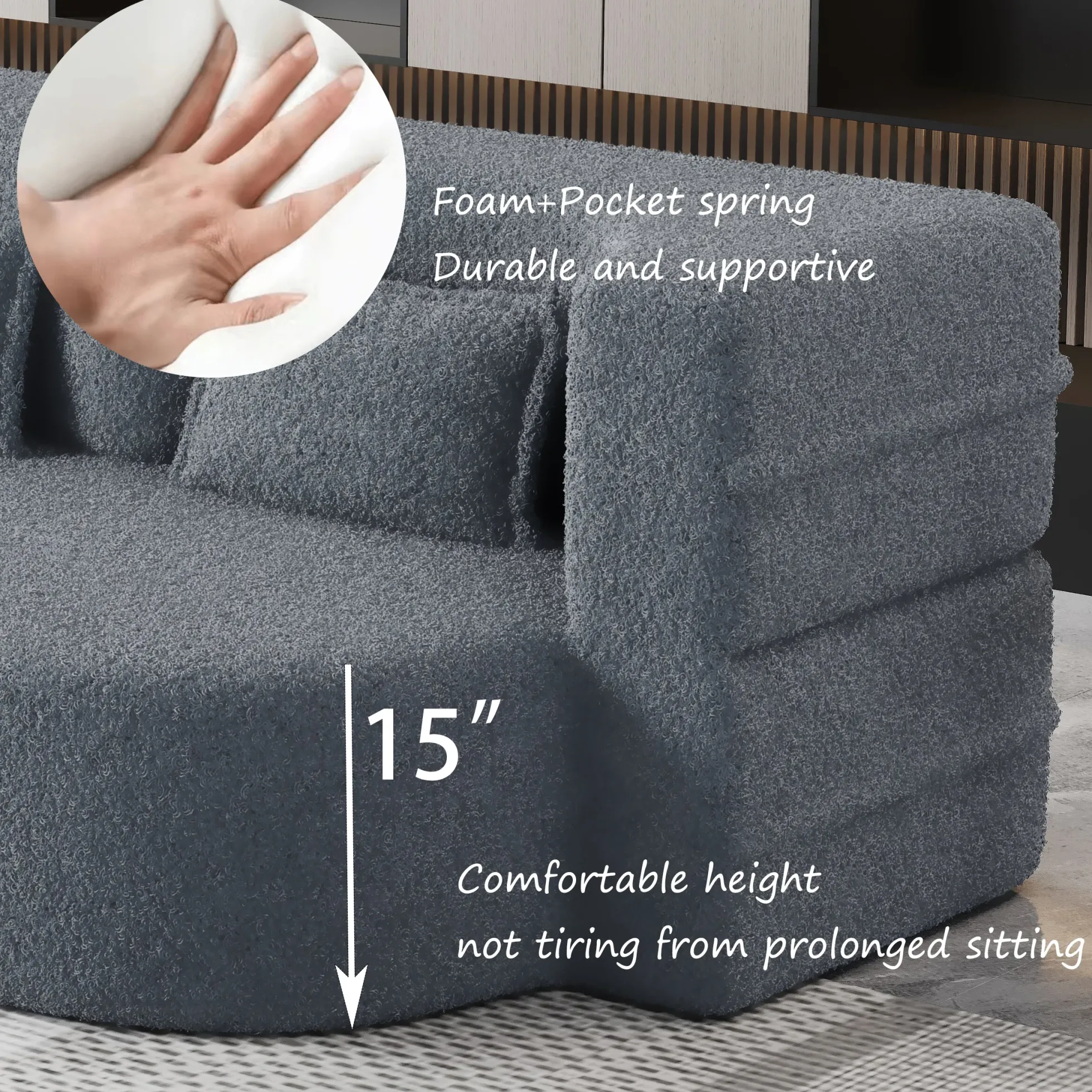 Walker Edison | Convertible Modern Teddy Floor Full Size Sofa Bed with Pillows