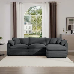Walker Edison | Corduroy Cloud Plush Sectional Sofa with Ottoman