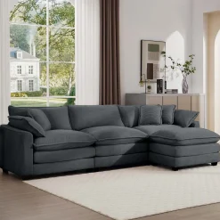 Walker Edison | Corduroy Cloud Plush Sectional Sofa with Ottoman