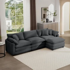 Walker Edison | Corduroy Cloud Plush Sectional Sofa with Ottoman