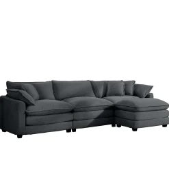 Walker Edison | Corduroy Cloud Plush Sectional Sofa with Ottoman