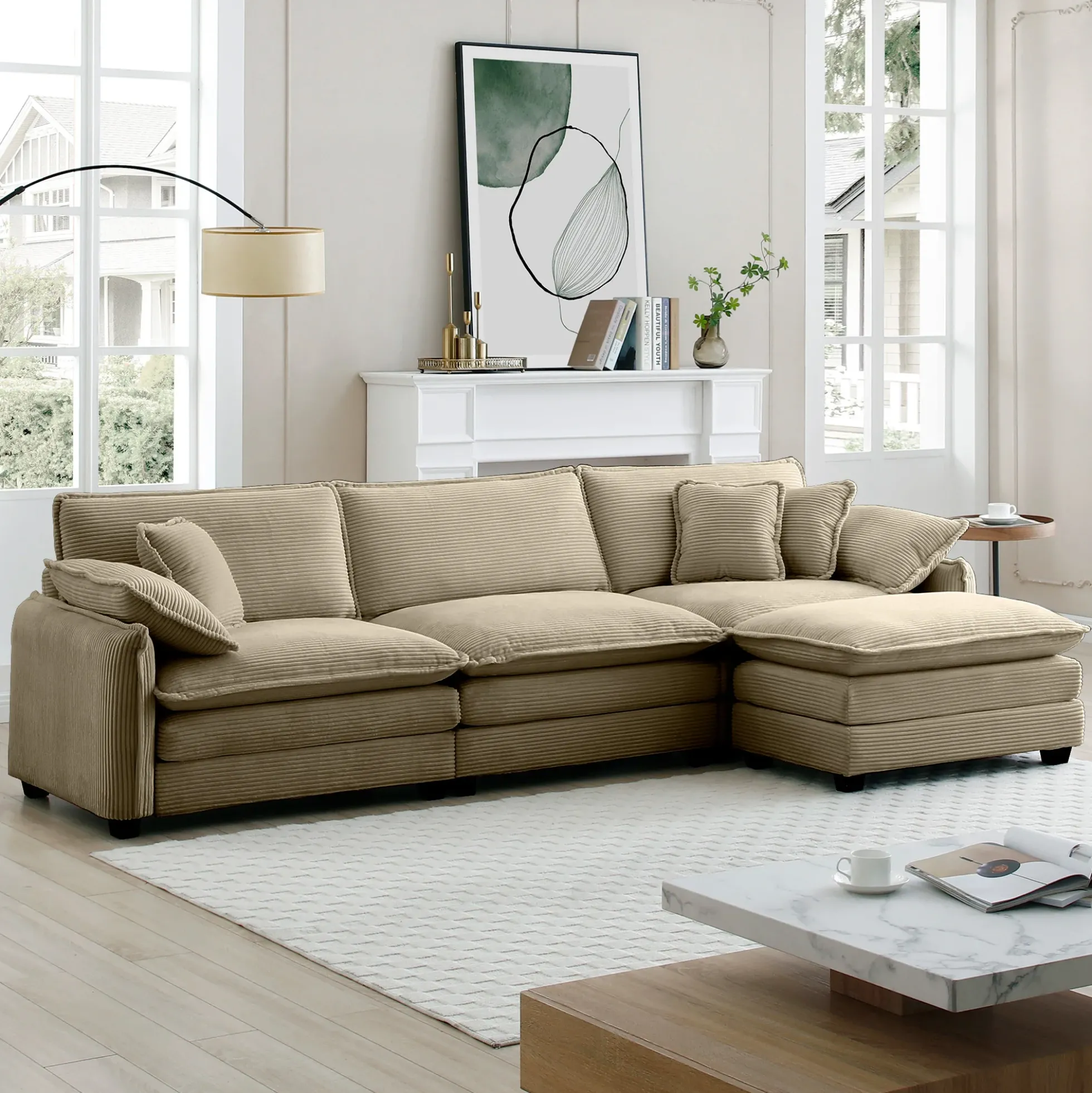 Walker Edison | Corduroy Cloud Couch with Ottoman