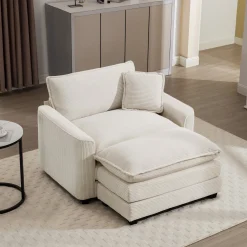 Walker Edison | Corduroy Deep Seat Cloud Accent Chair with Ottoman Set