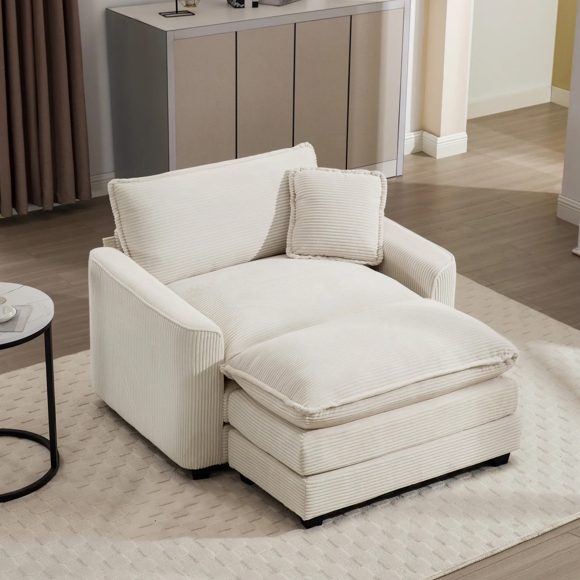 Walker Edison | Corduroy Deep Seat Cloud Accent Chair with Ottoman Set