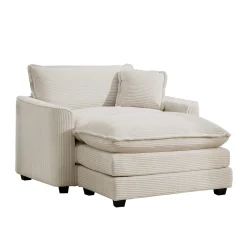 Walker Edison | Corduroy Deep Seat Cloud Accent Chair with Ottoman Set