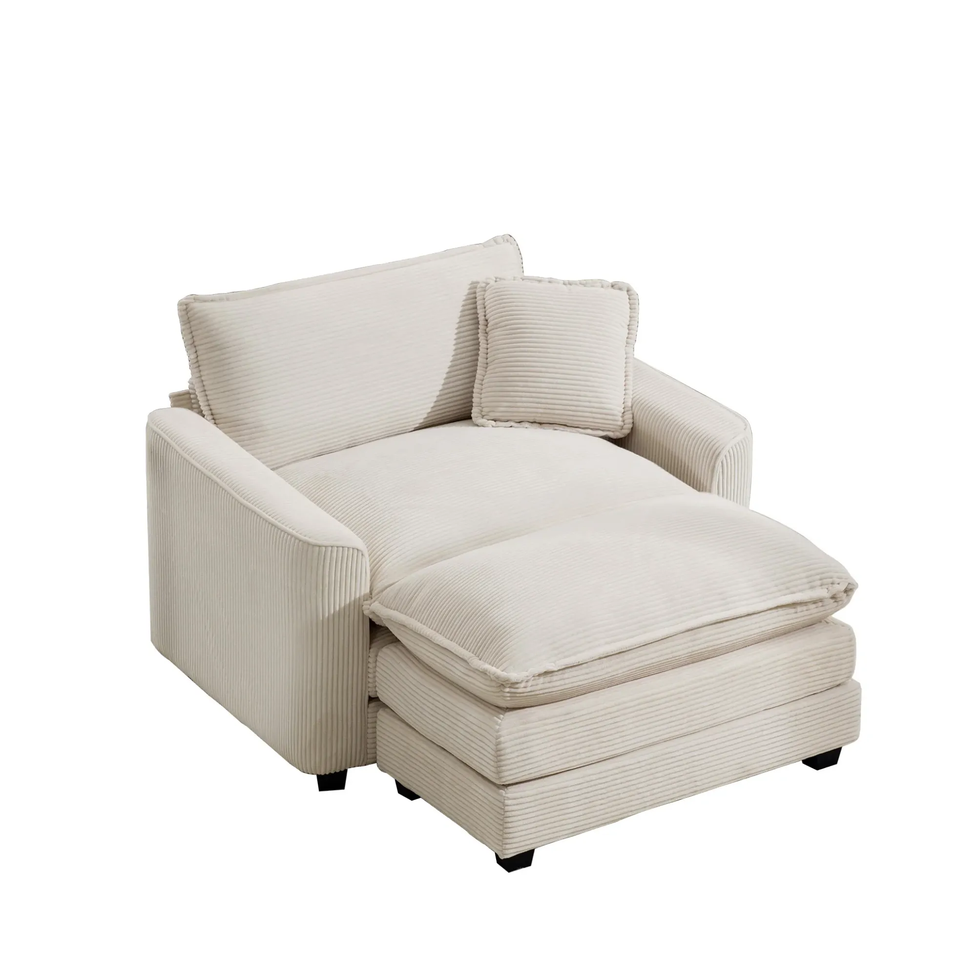 Walker Edison | Corduroy Deep Seat Cloud Accent Chair with Ottoman Set