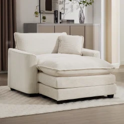 Walker Edison | Corduroy Deep Seat Cloud Accent Chair with Ottoman Set