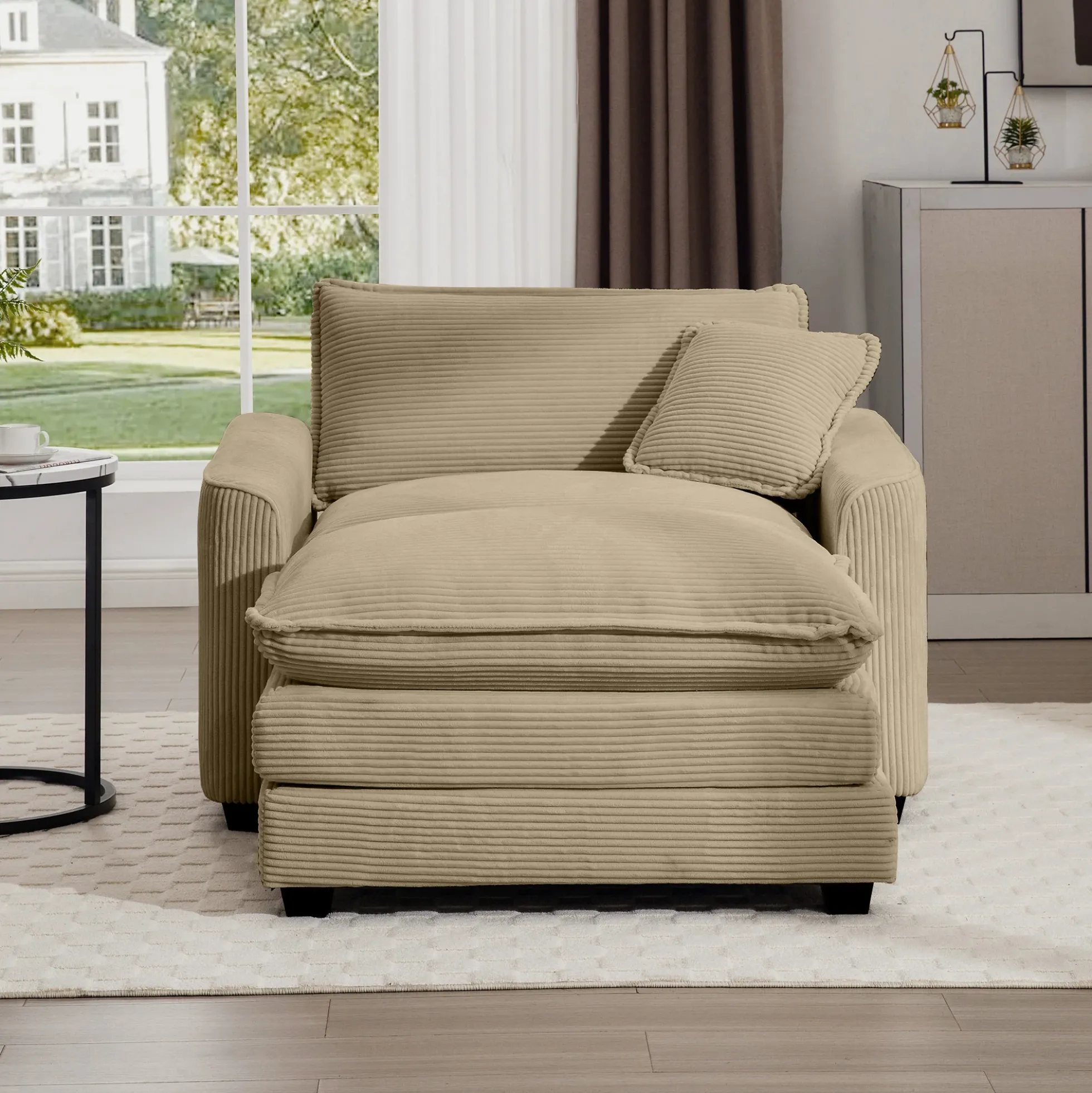 Walker Edison | Corduroy Deep Seat Sofa Chair with Ottoman