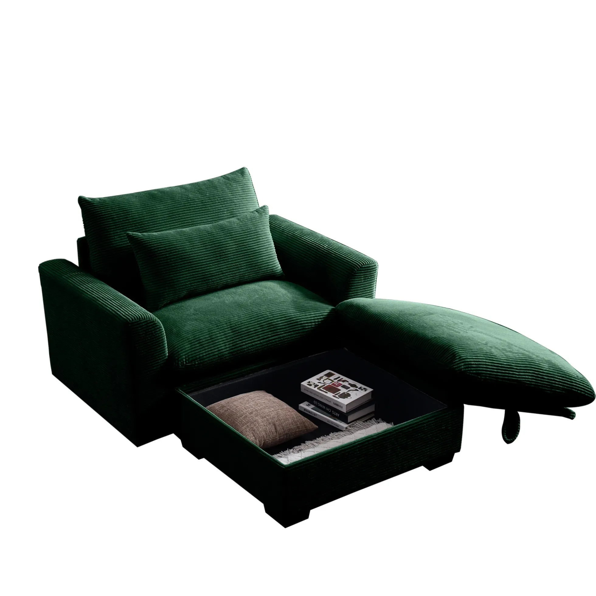 Walker Edison | Corduroy Deep Seat Accent Chair with Storage Ottoman
