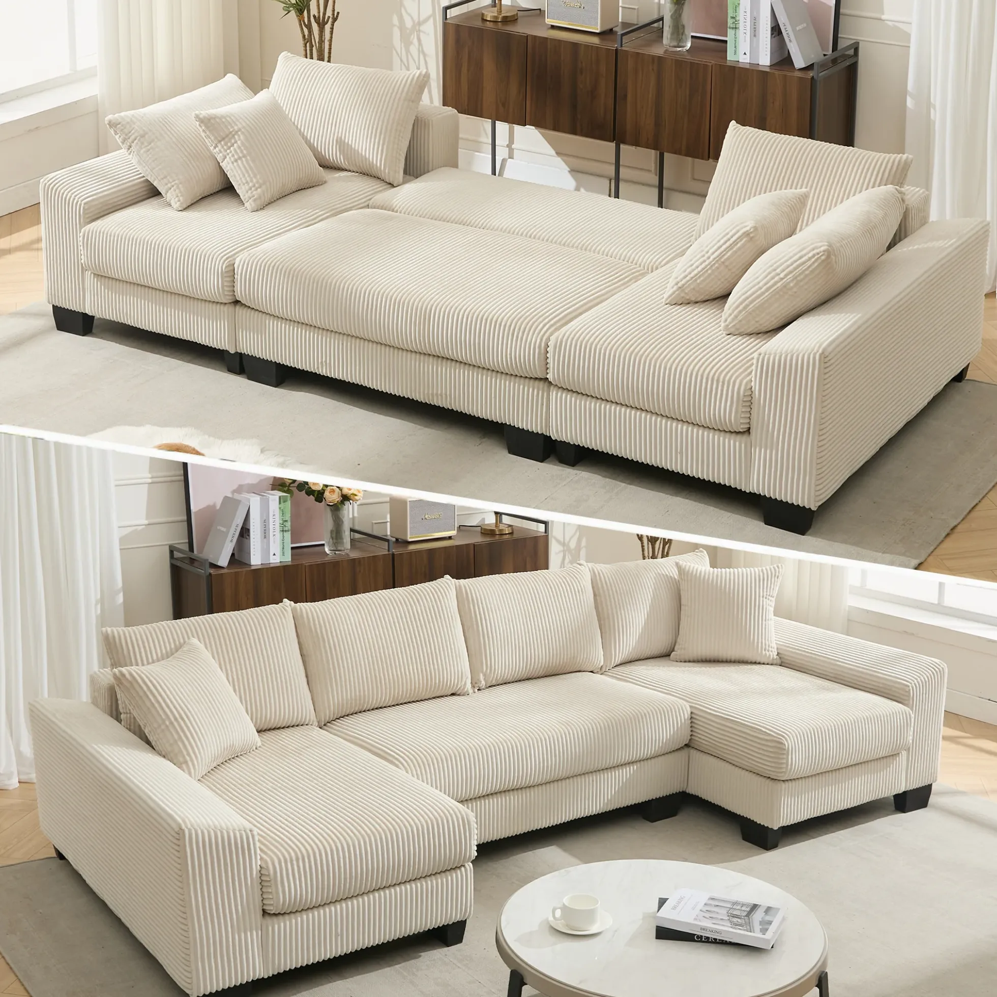 Walker Edison | Corduroy Pull Out 114' Sleeper Sofa Bed