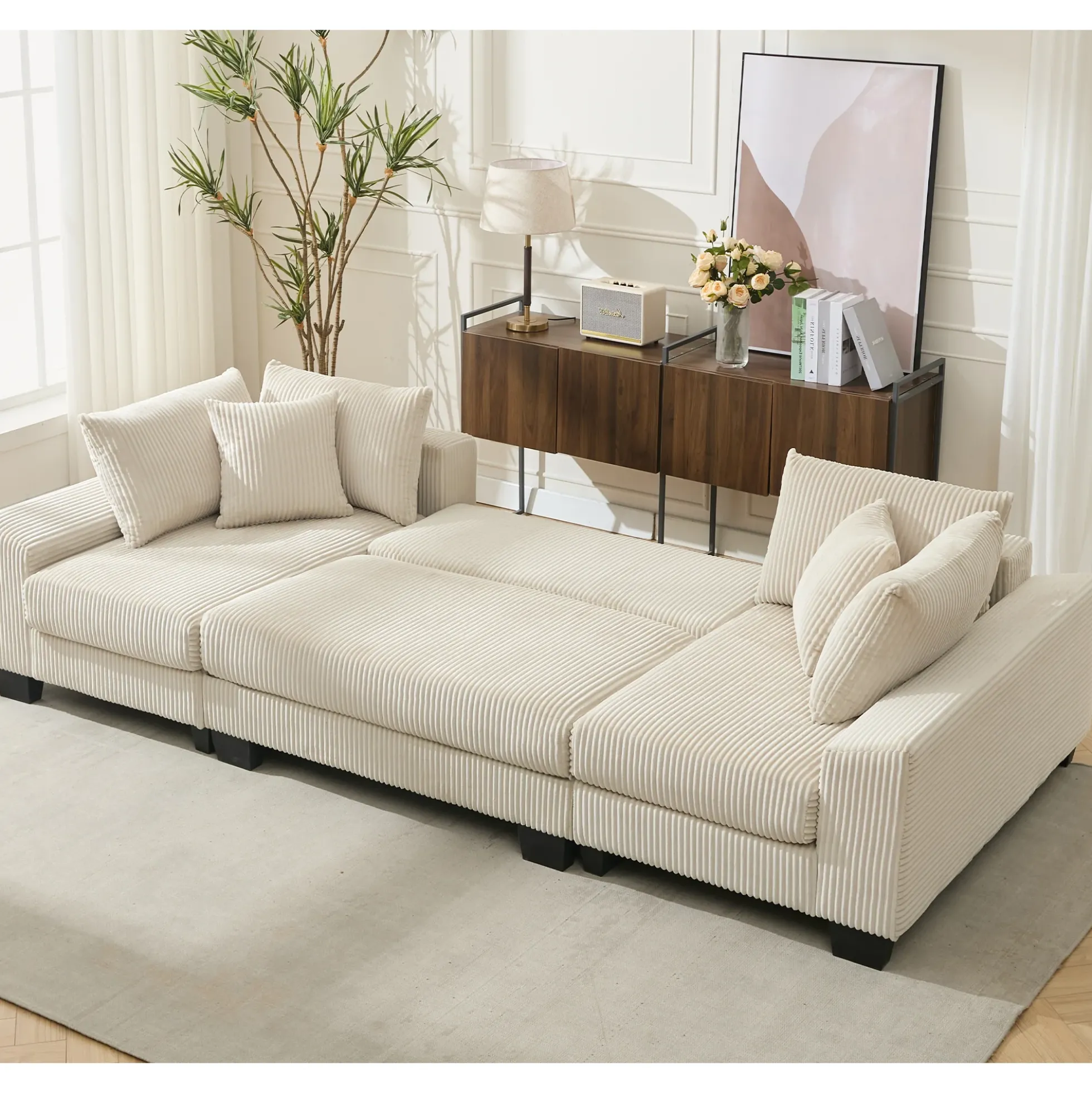 Walker Edison | Corduroy Pull Out 114' Sleeper Sofa Bed