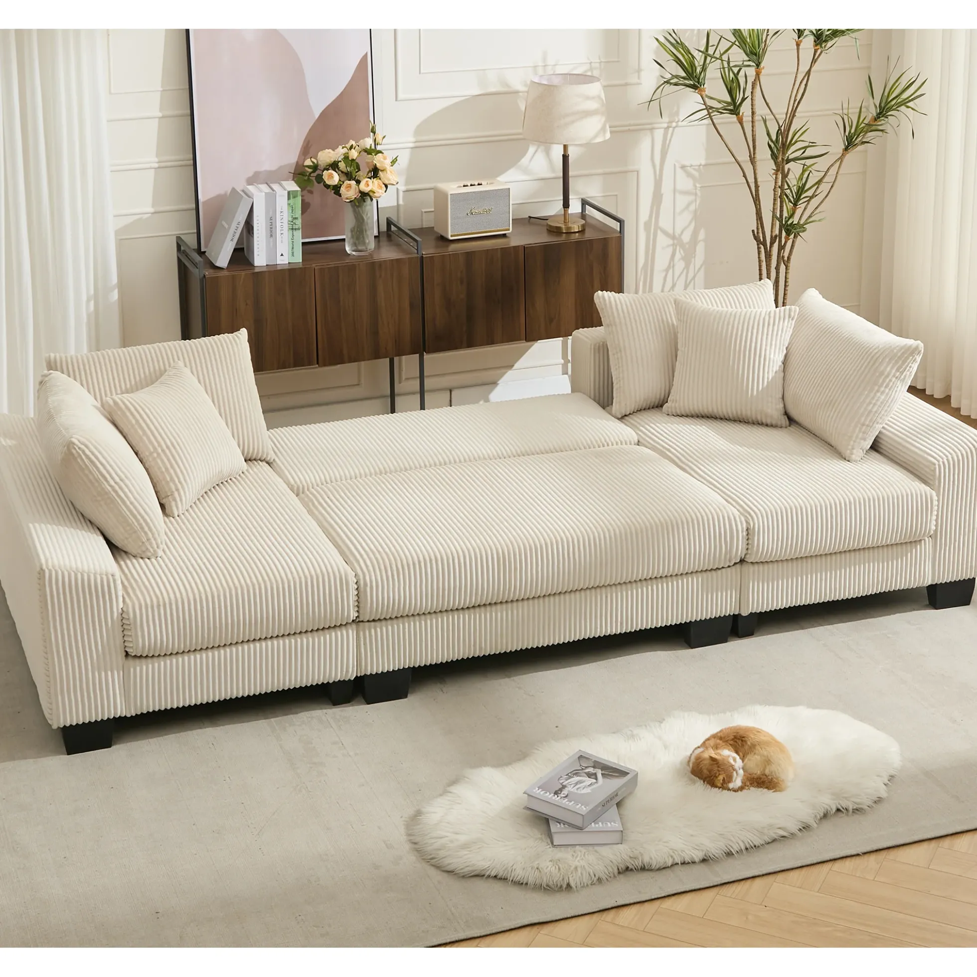 Walker Edison | Corduroy Pull Out 114' Sleeper Sofa Bed