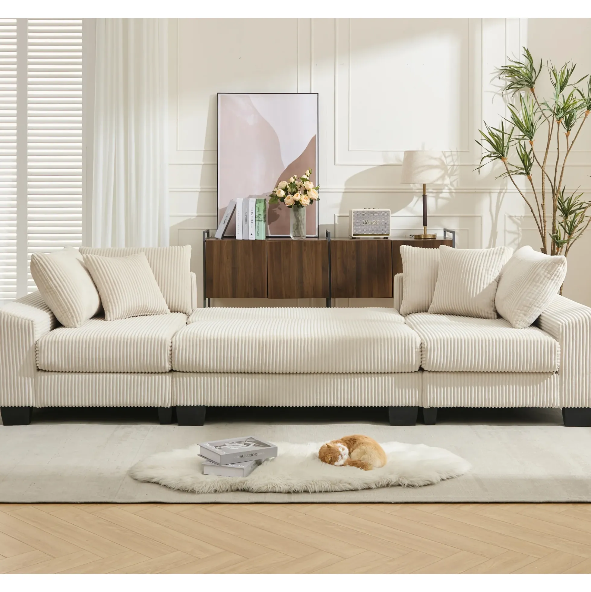 Walker Edison | Corduroy Pull Out 114' Sleeper Sofa Bed