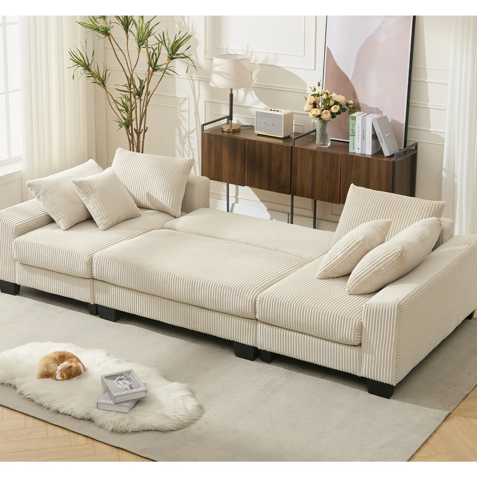 Walker Edison | Corduroy Pull Out 114' Sleeper Sofa Bed
