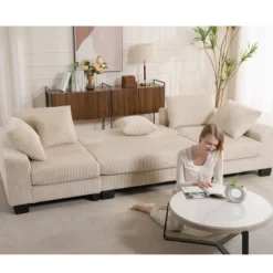 Walker Edison | Corduroy Pull Out 114' Sleeper Sofa Bed