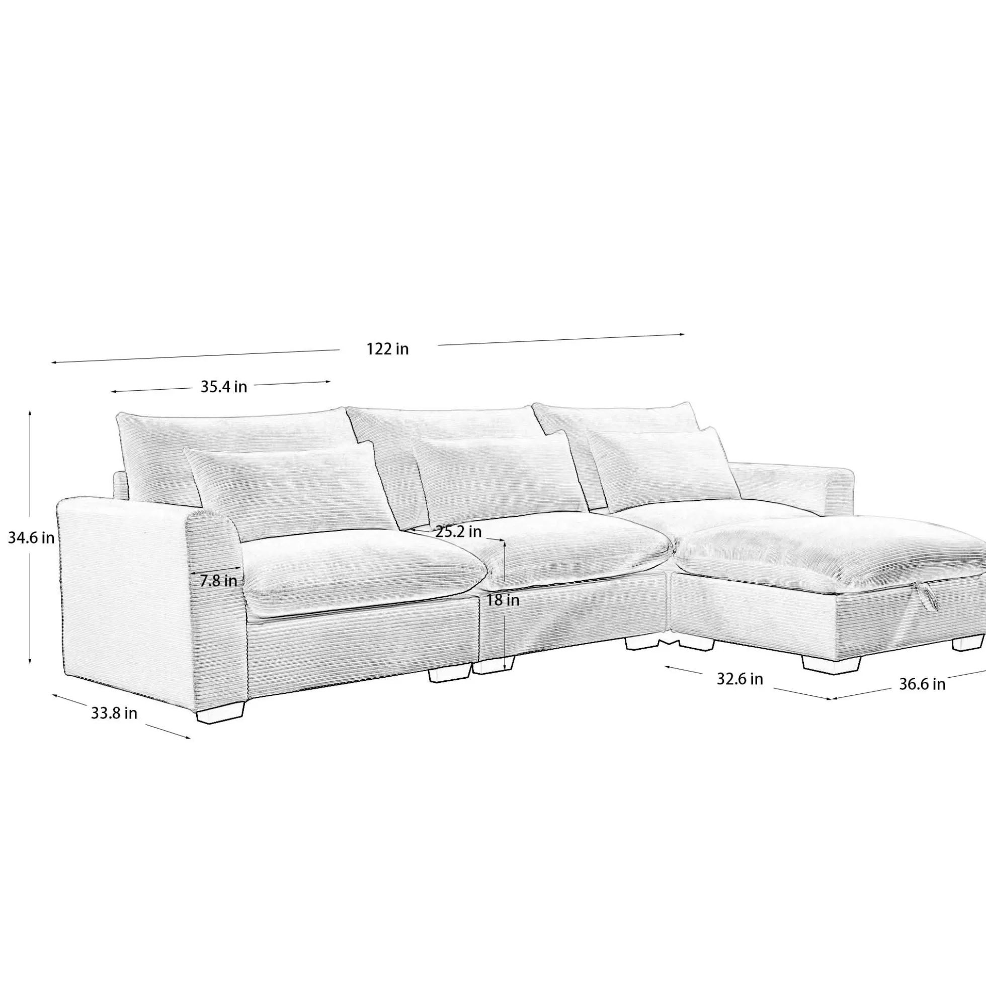 Walker Edison | Corduroy Sectional Sofa with Storage Ottoman