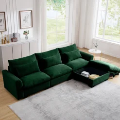 Walker Edison | Corduroy Sectional Sofa with Storage Ottoman